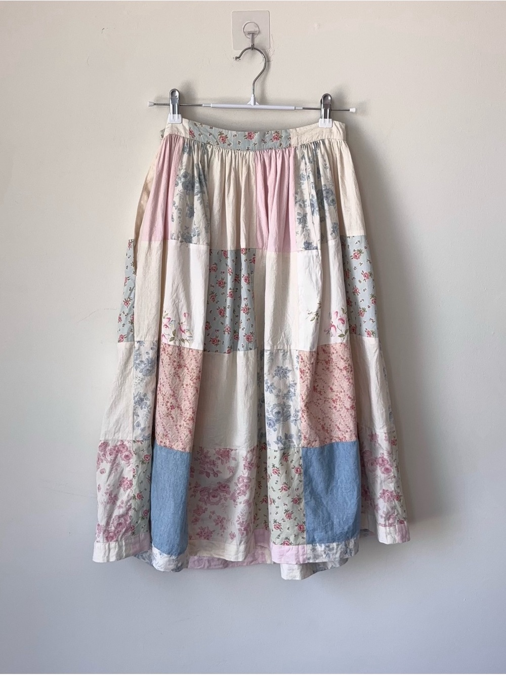 Vintage 80s Ralph Lauren Patchwork Quilt Skirt Size 8 Floral Pastel Blue Label - Picture 10 of 15
